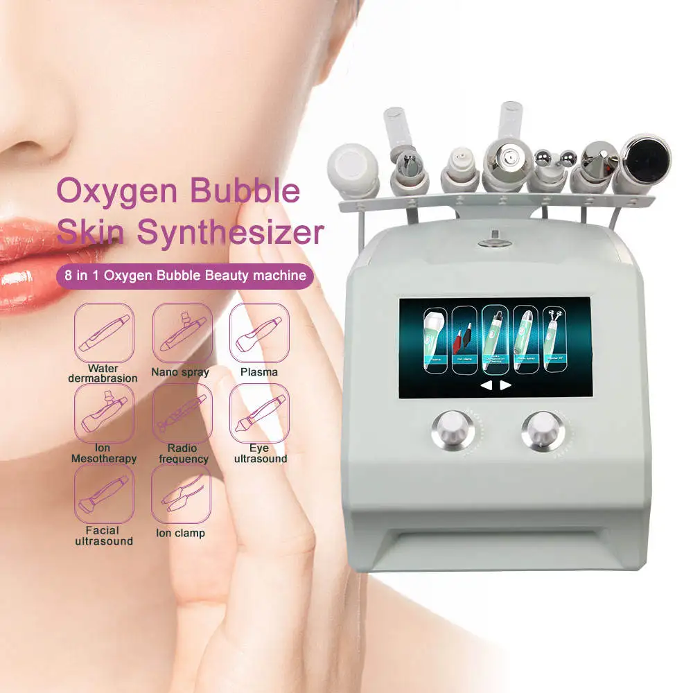 Portable 8 In 1 H2O2 Water Oxygen Jet Deep Cleaning Plasma Ultrasonic Hydra Dermabrasion Facial Lifting Anti-wrinkle Machine