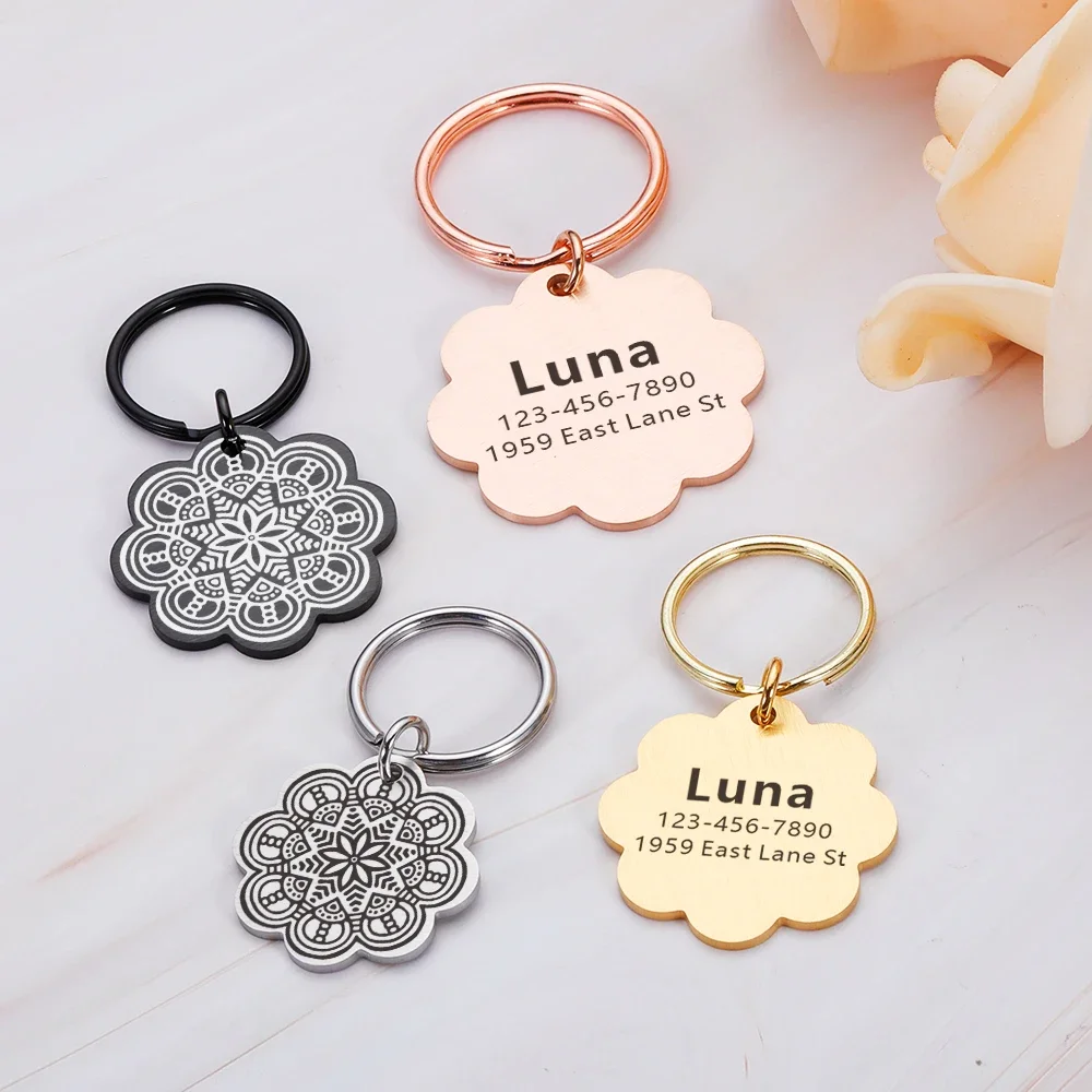 Personalized Flower Pet Dog Name Tags Free Engraving Kitten Puppy Anti-lost Collars Tag Collar for Dogs Cats Nameplate