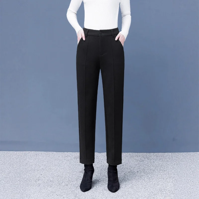 

Костюмные брюки женские зимние утягивающие прямые повседневные элегантные шаровары на флисовой подкладке миниатюрные