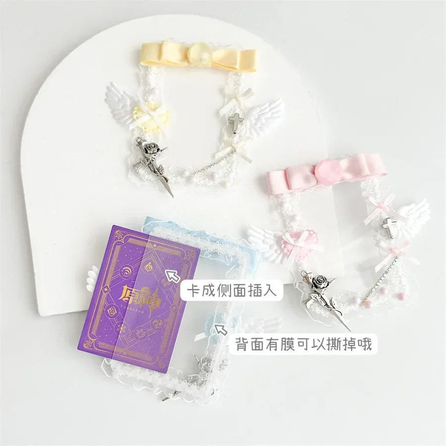 1 Piece Sweet Lace Kpop Photocard Cover Chic Korean Y2K Style Bow Ribbon Wings Bus Card Holder Kawaii Student ID Card Film