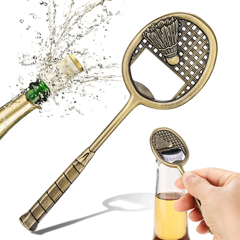 

Creative Badminton Racket Shape Bottle Opener Steel Beer Beverage Opener for Wedding Party Club Kitchen Perfect Barware Gift