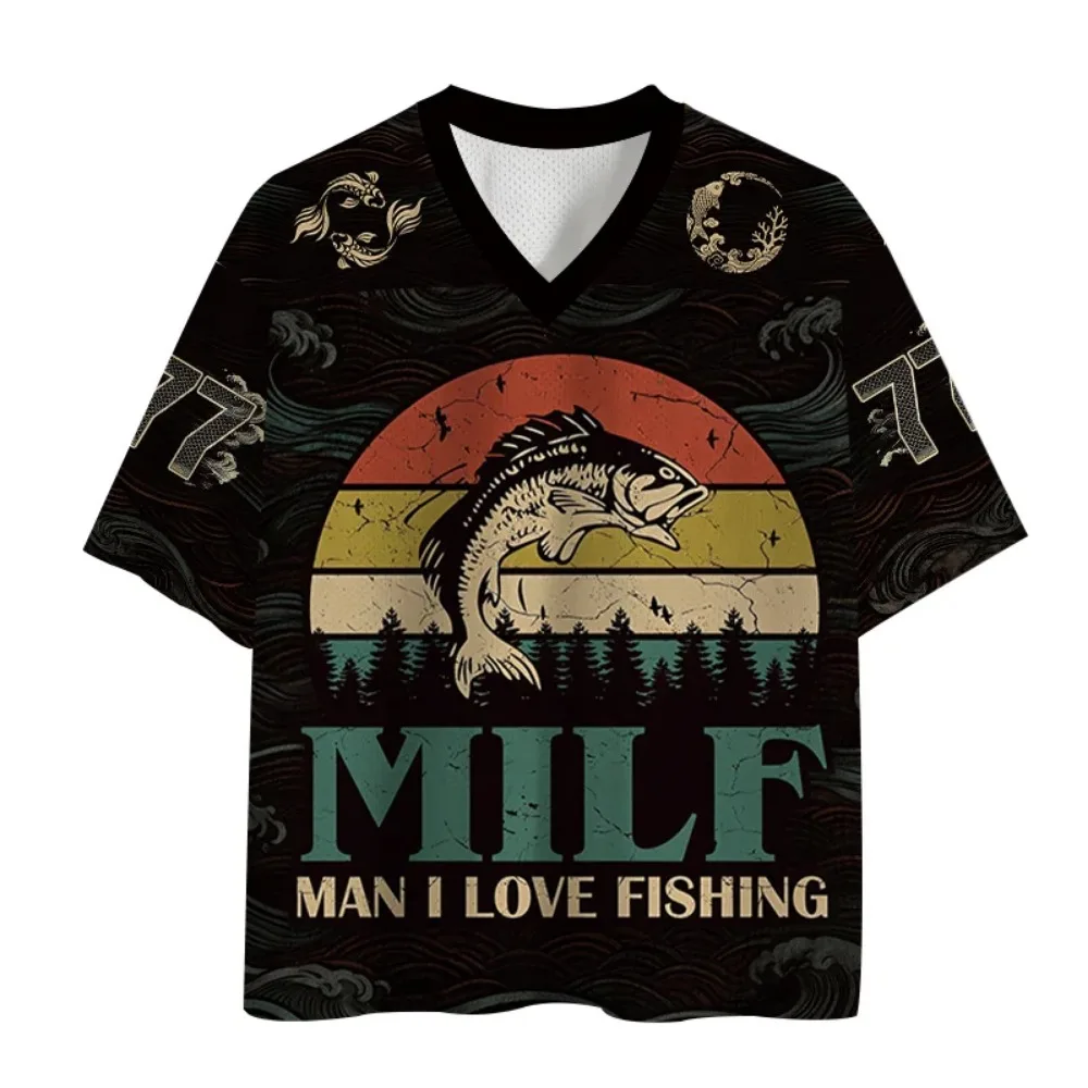 Retro Fish Pattern 3DPrint Quick-dry Breathable Sports MenWomenVneck Loose Trend Tshirt Fashionable Street Y2K Parental Clothing