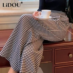 Autumn Winter Fashion Casual Houndstooth Loose Wide Leg Trousers Women Vintage Elegant Y2K Female Long Pants Streetwear Clothes