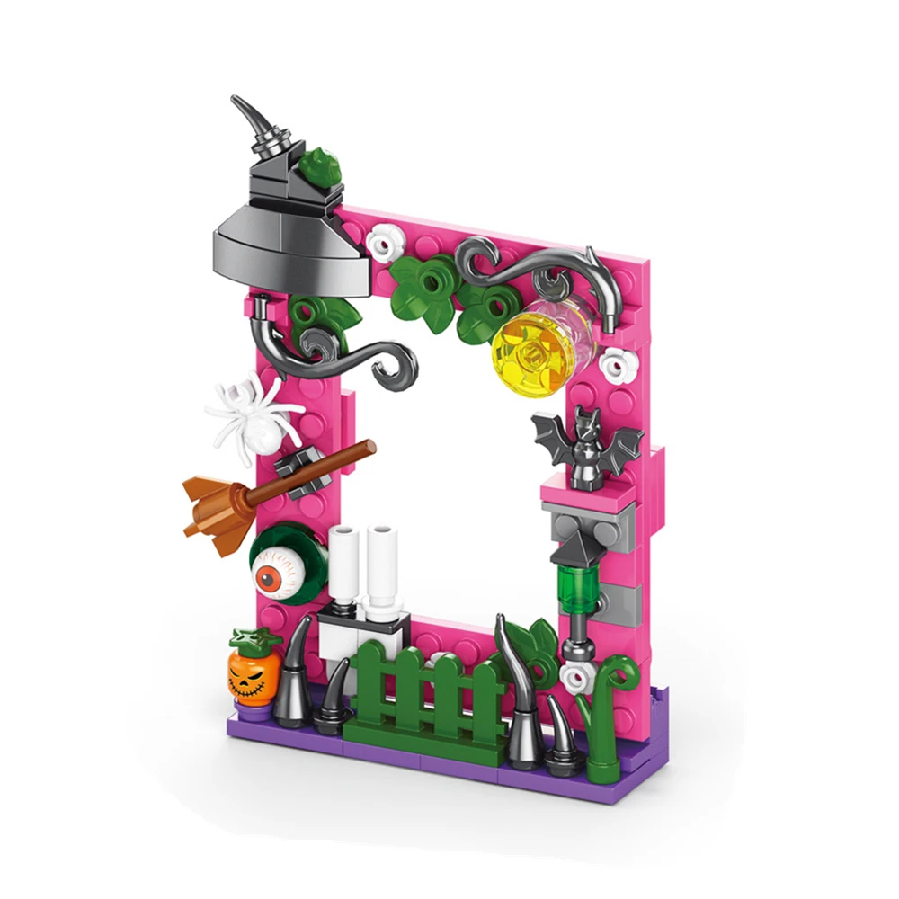 Halloween Horror Haunted House Ghost Train 6-In-1 Building Blocks Bricks DIY Decoration Desktop Ornament Children's Toys