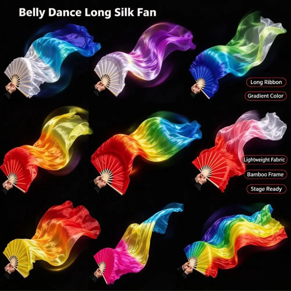 Hot Sell Kid Women Belly Dancing Fan Gradient Color 180cm Long Imitation Fan Multicolors Practice Dancer Tool Dance Accessories