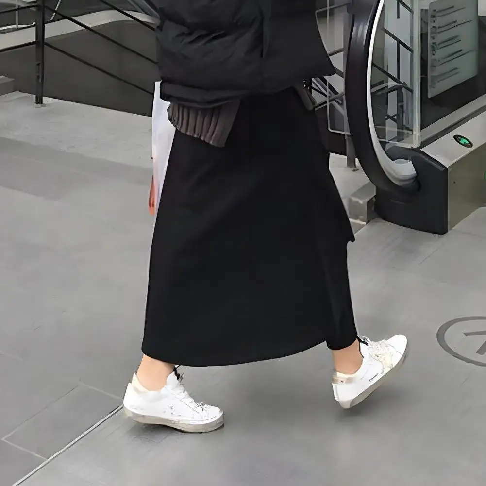 

Fake Two Piece Skirt Pants High-Waist Elastic Irregular Split Hem Thickened Leggings Skirt Women Fleece Lining Maxi Skort