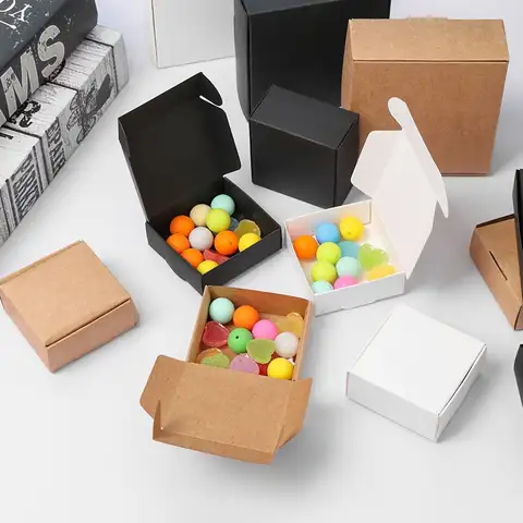 10pcs 9sizes Small Kraft Paper Box Brown Cardboard Handmade Soap Box White Craft Paper Gift Box Black Packaging Jewelry Box