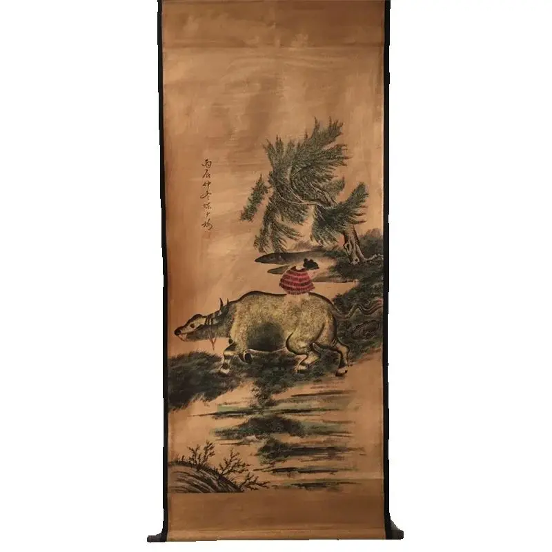China old Celebrity paintings-Chen Shaomei's Ink Character Painting of Cattle Herding Picture Scroll Hanging paintings