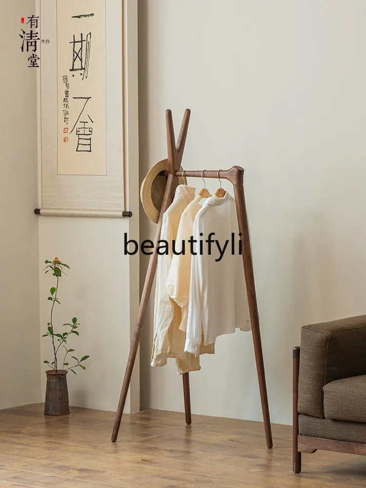 

Bedroom floor hanger removable solid wood drying rack black walnut storage coat rack