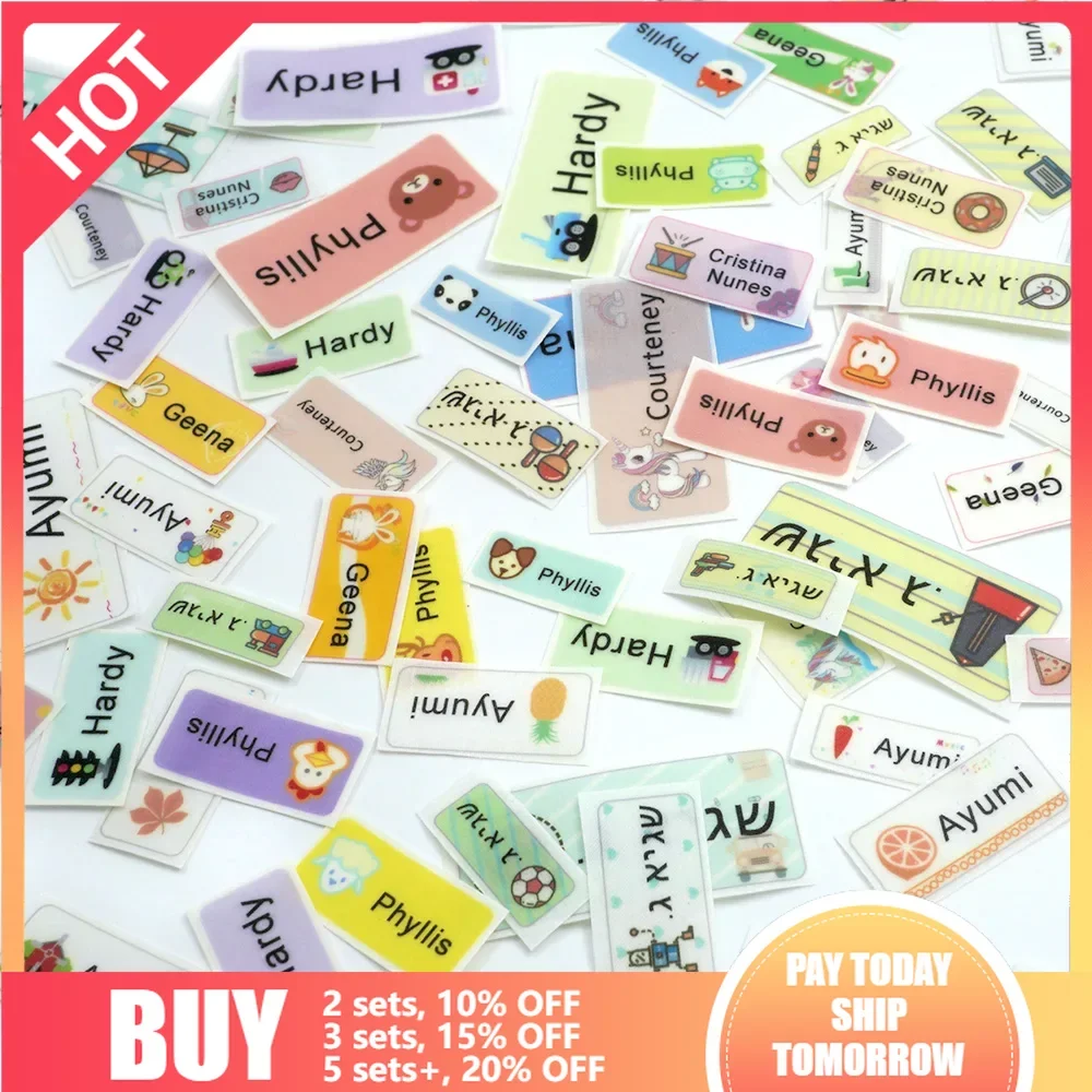 

Cartoon Pattern Iron On Label Clothes Custom Name Tags Waterproof Fabric Personalized Sticker School Uniform Apparel Accessories