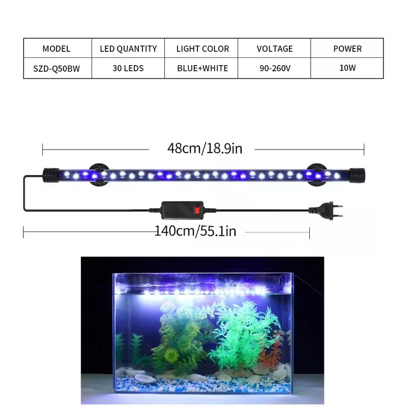 90-260V Aquarium Light LED Waterproof Fish Tank Clip Light Underwater Decor Lighting Submersible Lamp Plant Grow Lamp 18-58 CM - Image 20