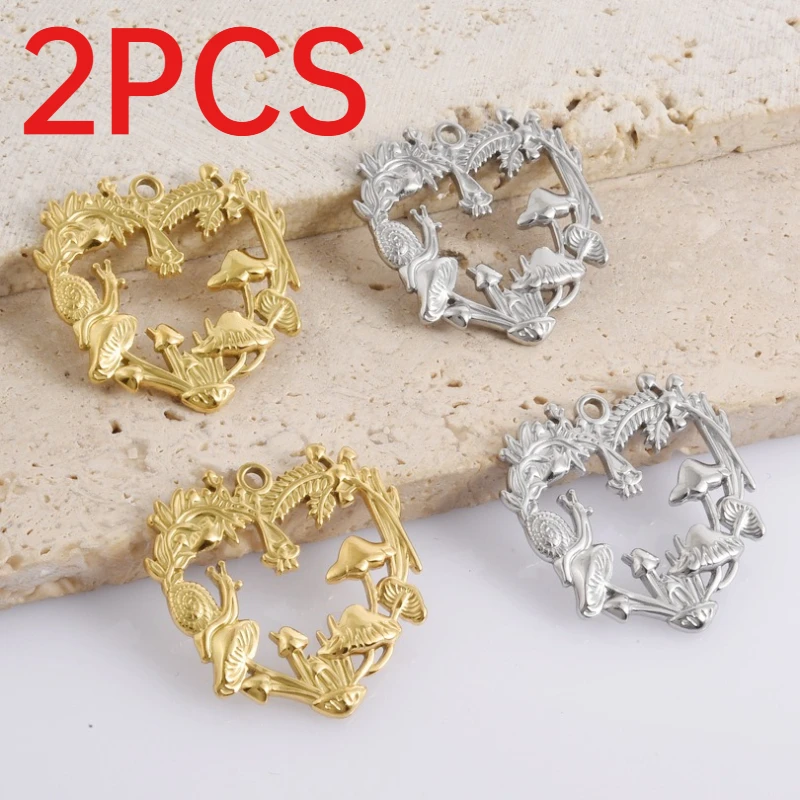 2Pcs 304 Stainless Steel Snail Charms Niche Fashion Hollow Mushroom DIY Pendants For Necklace Bracelet Handmade Jewelry