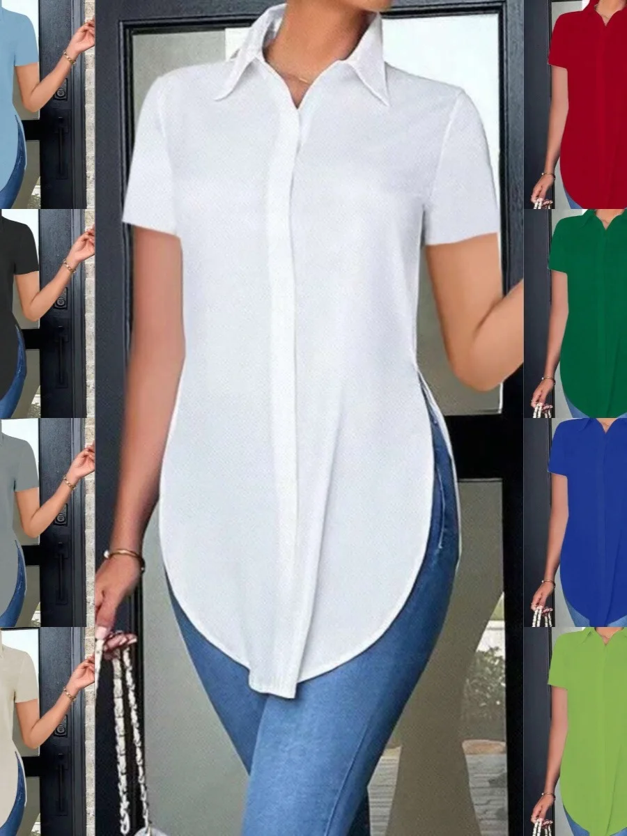 ياقة بسيطة للنساء irt Faionable صيفي كاجوال من البوليستر ort Sve Micro Stretch ملابس يومية نسائية