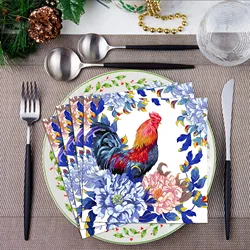 20-Pack 2-Ply Flower Rooster Pattern Square Paper Napkins, Disposable Party Napkins for Birthday, Bathroom Hand Towels