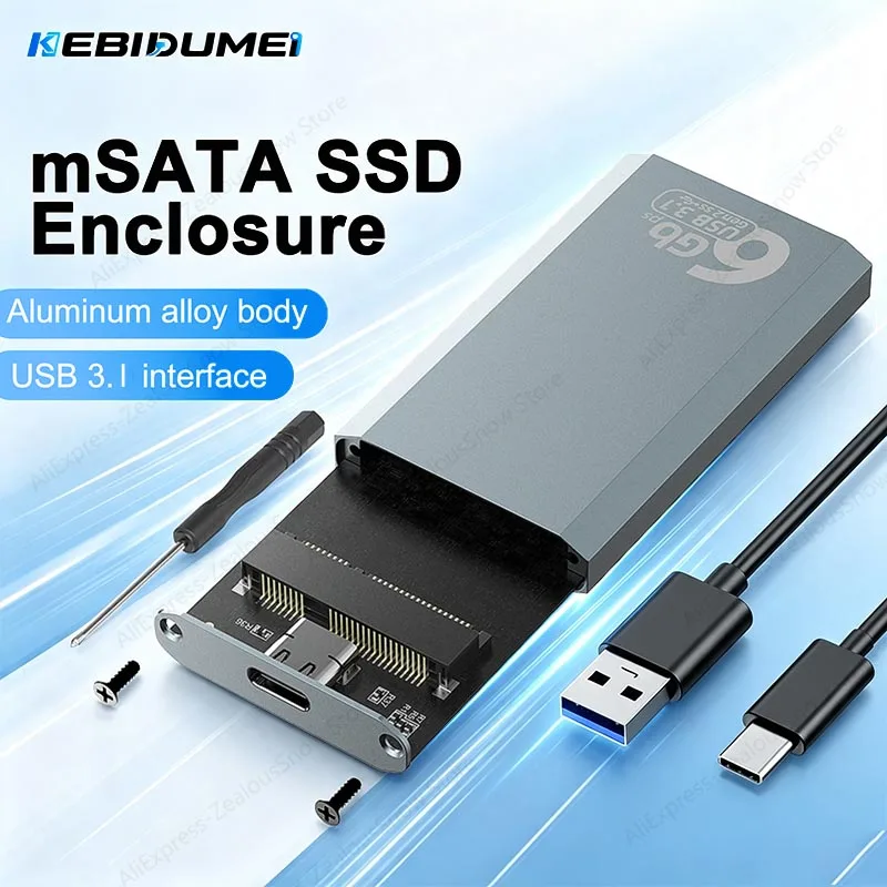  ﻿KEBIDUMEI 6Gbps mSATA SSD Enclosure Aluminum Alloy Heat Sink USB Type C 3.1 Port Case mSATA HD Hard Disk Storage Box Adapter