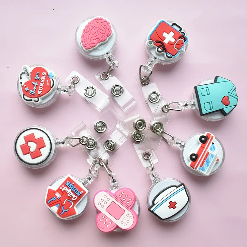 10pcs/set Badge Reels for Hospital Doctor Nurse Cute Cartoon Retractable Badge Reels Easy To Pull Card Clip ID Tag Badge Reel