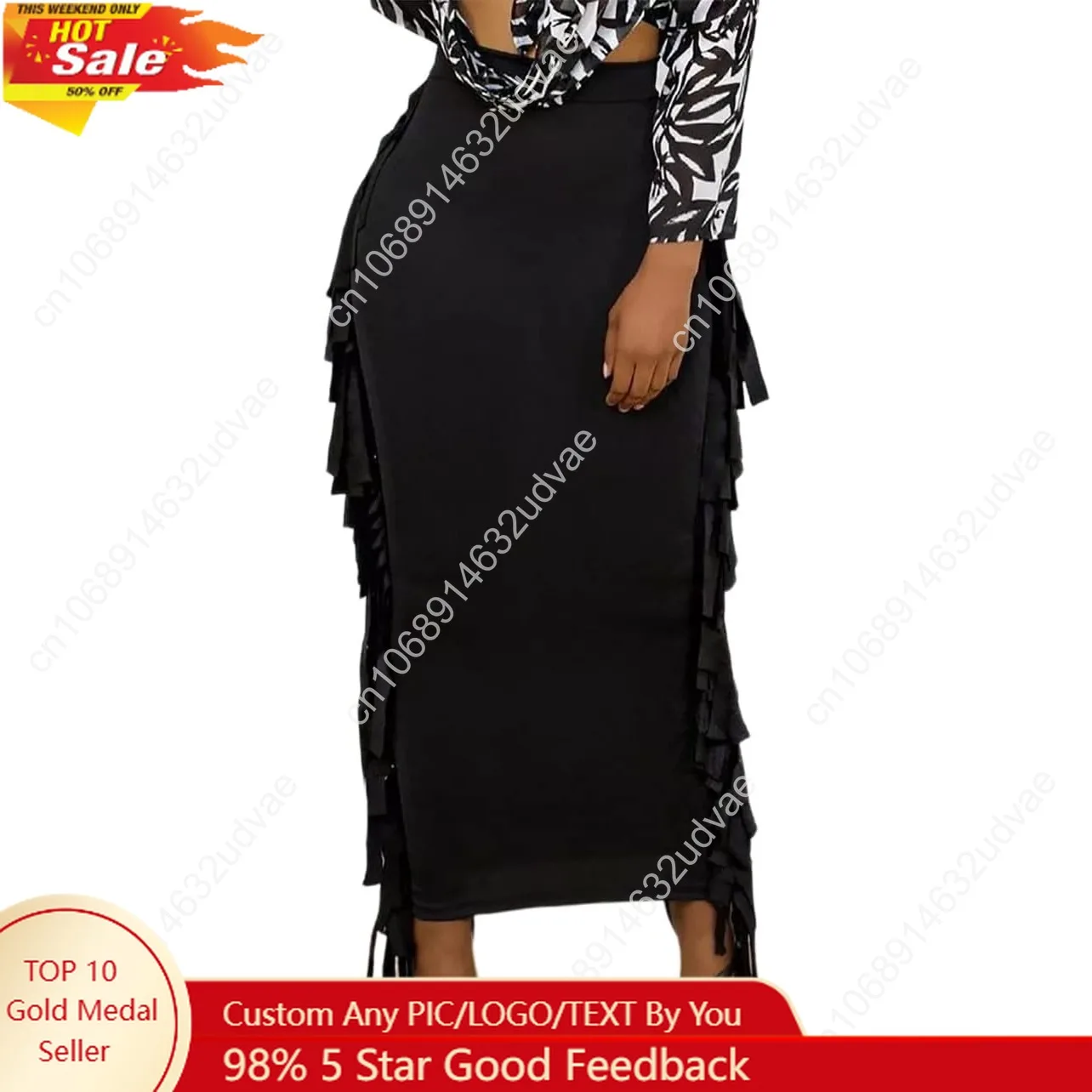 

Lrady Women's Elastic Waist Slim Bodycon Side Tassels Long Maxi Pencil Skirts