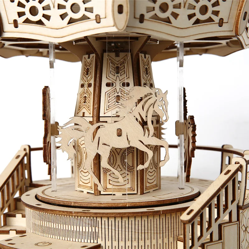 NEUES 3D-Karussell-DIY-Set aus Holz, rotierendes Puzzle für Erwachsene und Teenager, STEM-Spielzeug, Geschenk, Heim-Schreibtisch-Dekoration, Bastelmodellbausätze