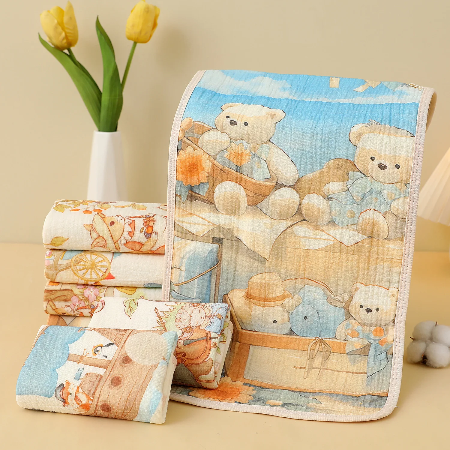 مناشف أطفال بحواف ملفوفة، مناشف وجه من الشاش، مناشف من الفئة أ، مناشف أطفال مضادة للبكتيريا، مناشف حمام للأطفال #1