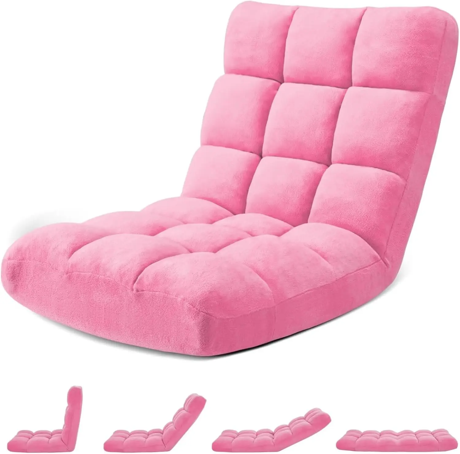 14-Poistion Cushioned Adjustable Floor Lazy Sofa Chair w/Breathable Cotton & Skin-Friendly Coral Velve for Adults & Kids Perfect