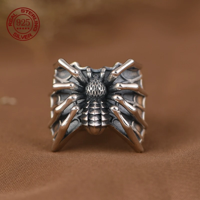 Simplicity Vintage Gothic Spider Ring S925 Sterling Silver Ring for teens punk Hip hop Handmade Trendy fashion Jewelry Gift