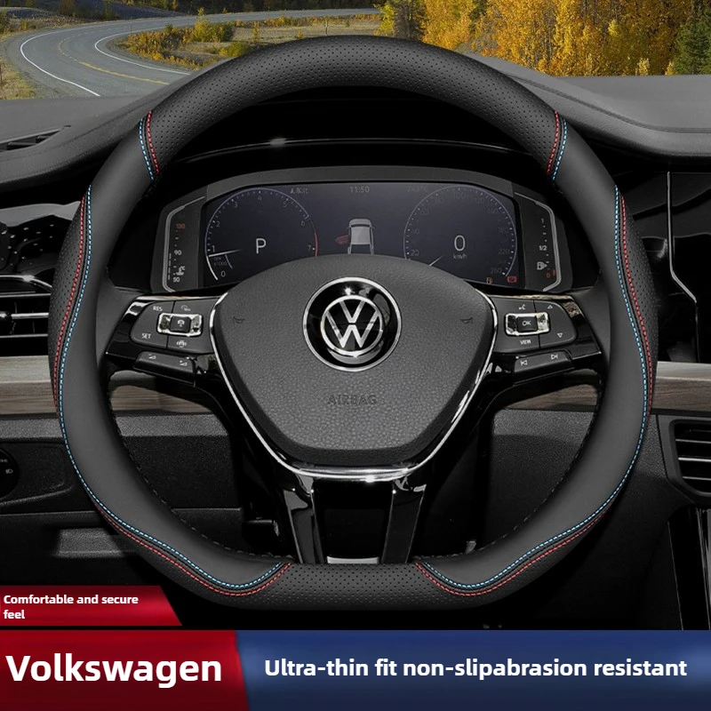 Leather Car Steering Wheel Cover for Volkswagen Tiguan T-cross Teramont Polo Jetta Caddy T-roc Tayron Crafter 2025 Accessories