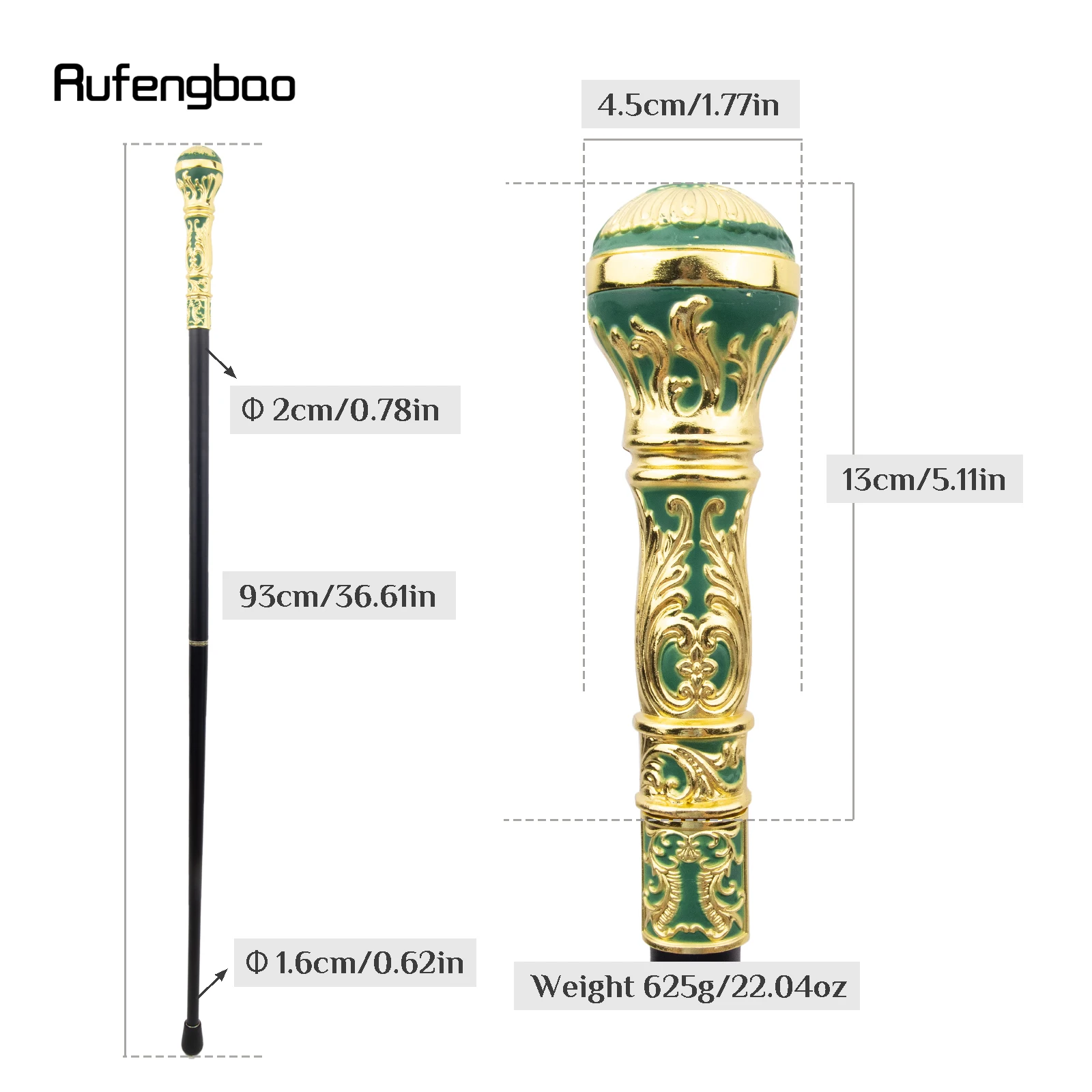 Golden Green Luxury Round Handle Fashion Walking Stick for Party Decorative Walking Cane Elegant Crosier Knob Walking Stick 93cm