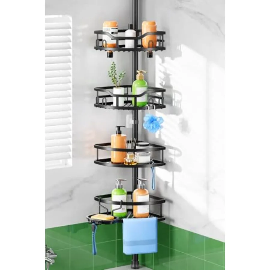 

Угловая полка-органайзер для душа на напольной стойке: нержавеющая, быстромонтируемая, 4-ярусная, большой вместимости, для арендаторов