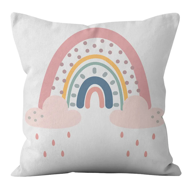 Cushion Cover Rainbow Printed Ployester Pillowcase Colorful Rainbow Throw Pillow Cover Pillowcase for Child's Room Decor Pillows
