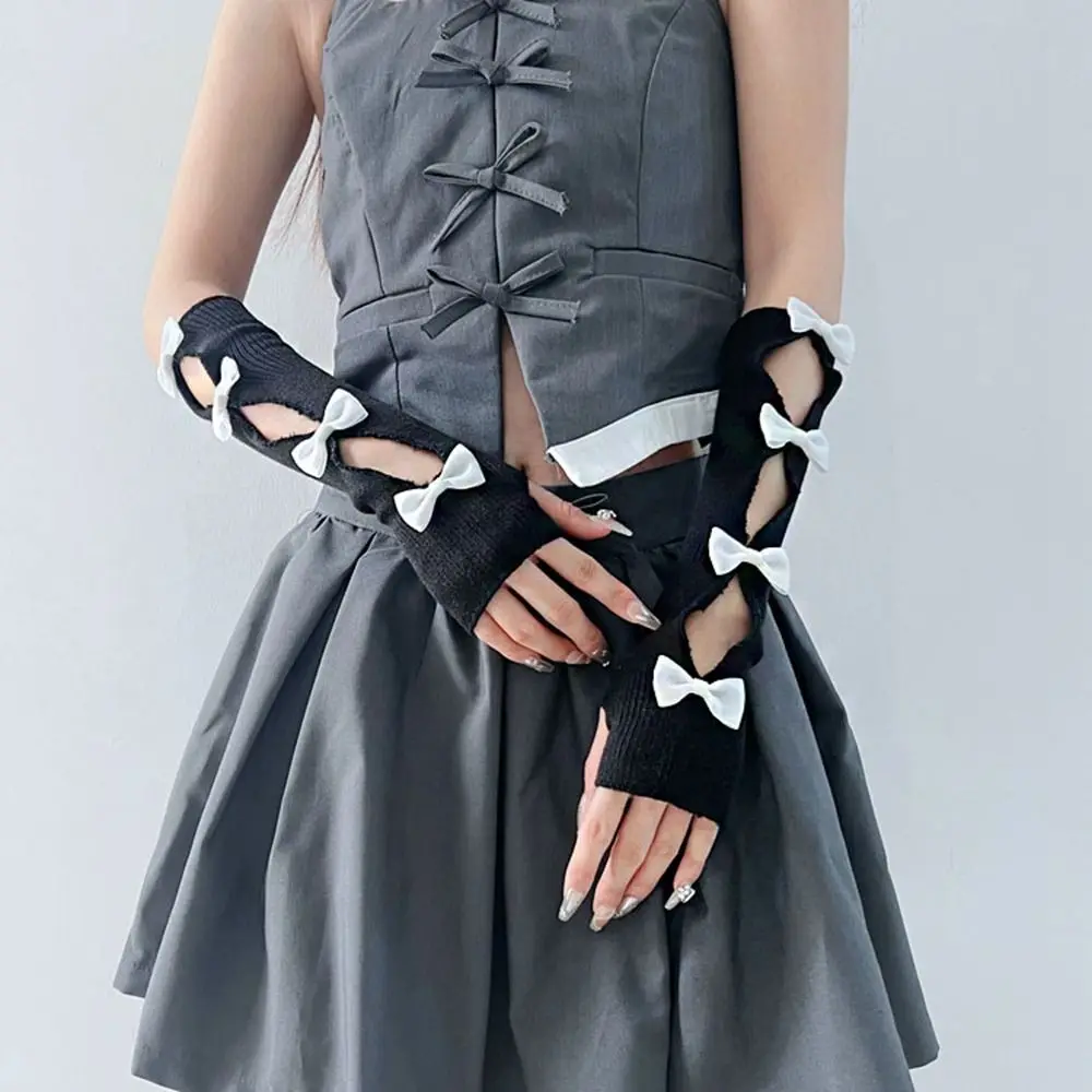 Elastische Y 2K Warme Mouwen Balletstijl Strik Gebreide Armwarmers Koreaanse Stijl Lolita Cosplay Vingerloze Handschoenen Lolita