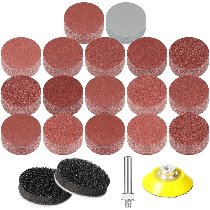 

425 Pieces 2 Inch Sanding Discs Grinding Abrasive Sandpaper Sander Sheets with 1 Pieces 1/4 Inch Round Shank Backing Pad 2 Piece