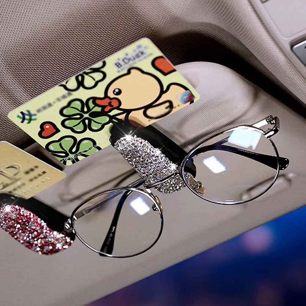 Crystal Rhinestone Glasses Clip for Car Sun Visor Mount Sunglasses Clip Holder Fastener Auto Car Interior Decoration Accessories