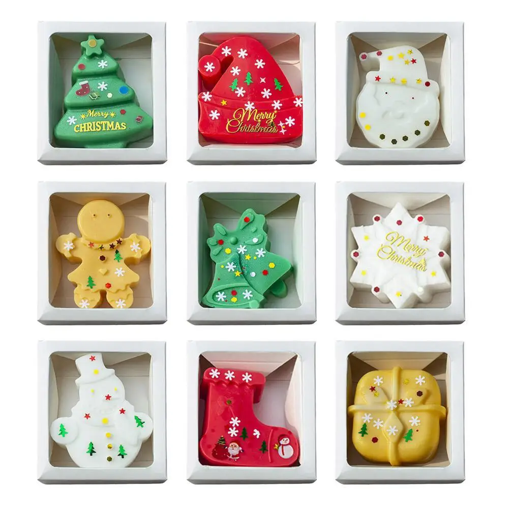 

Beautiful 1 Piece Christmas Tree Snowman Snowflake handmade soap gift box with ribbon Creative Handmade Soap