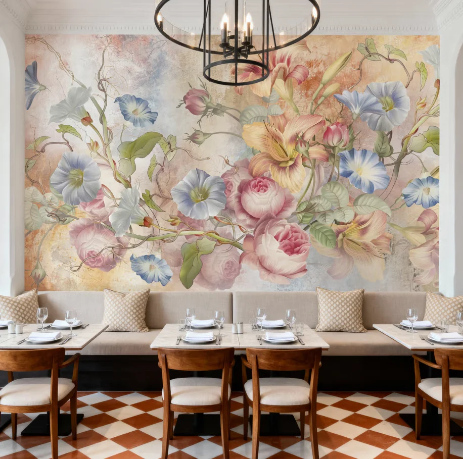 Customized size mural hand-painted dreamy flower wallpaper, living room bedroom lily flower peony painting decoration painting