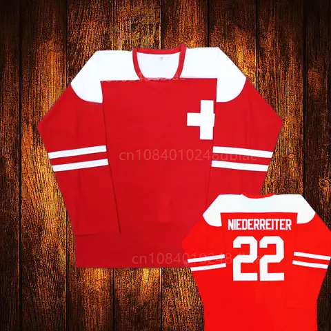 Custom Vintage Nino Niederreiter #22 Team Switzerland Schweizer Hockey Truien Borduurwerk Jeugd Kids Volwassen Elke Maat En Naam