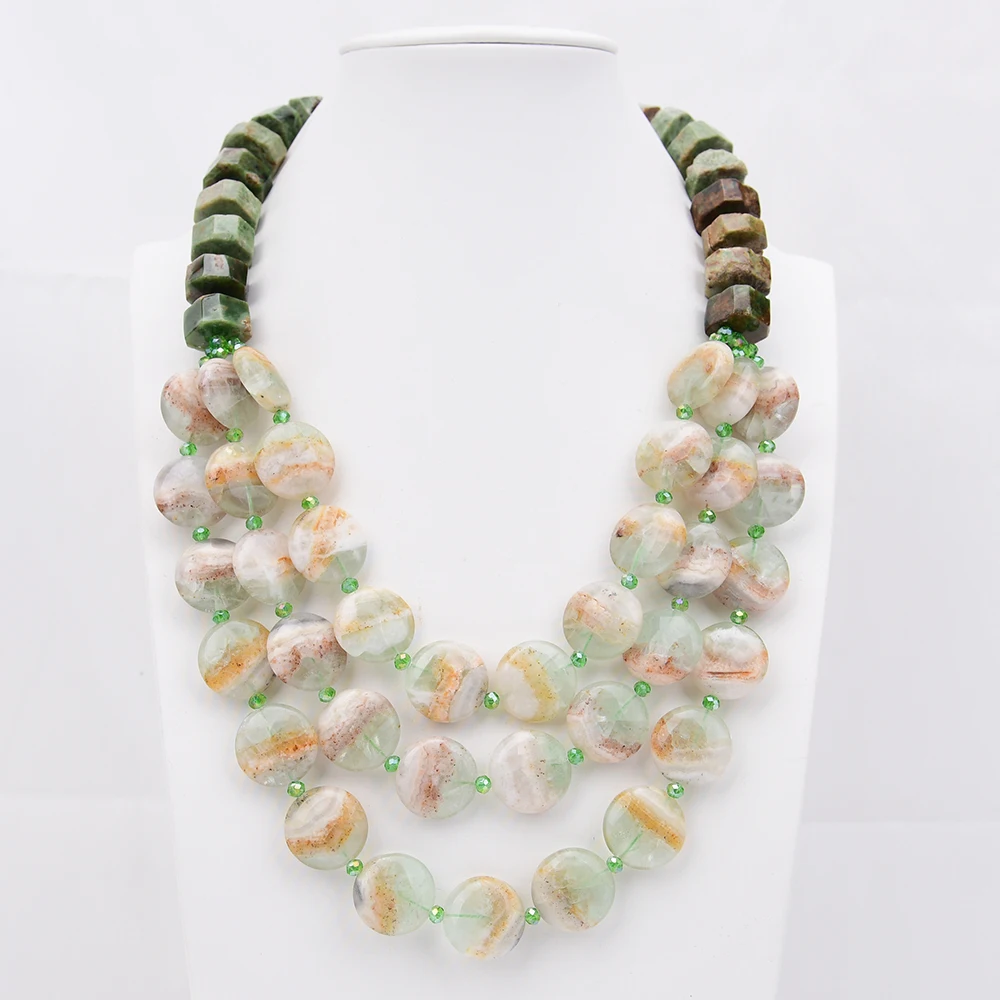 G-G Natural Green Opal Square Nugget Mix Color Fluorite Coin Beads Necklace 20''