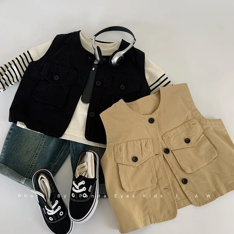 Work Vest Outdoor Boys Grils Children Spring Autumn Cool Fashionable Sleeveless Top Coat All-matching Comfortable