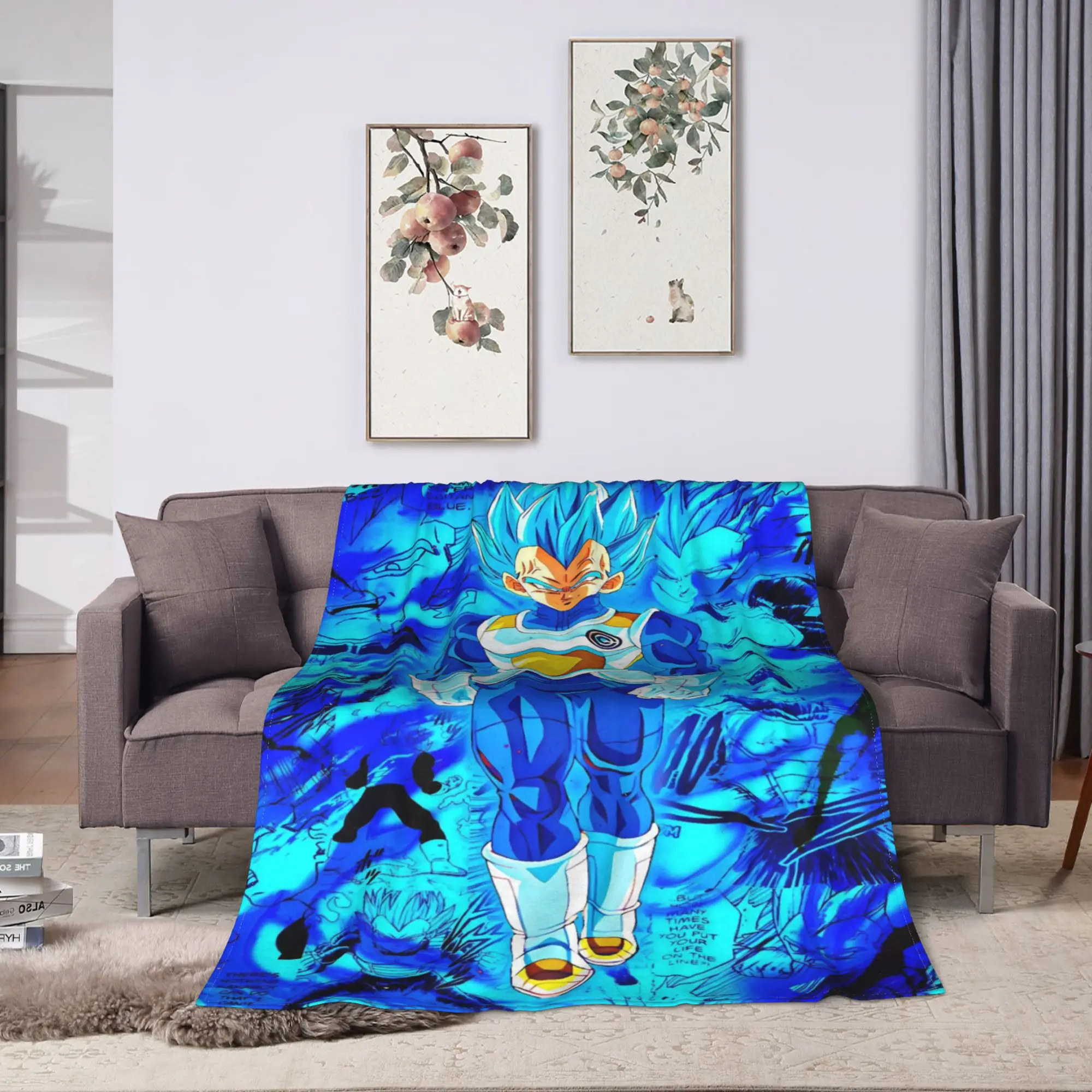 Vegeta Blue Anime Flannel Blanket Autumn 3D Japanese Manga Soft Durable Throw Blanket for Children Fashion Bedspread Bed Cover