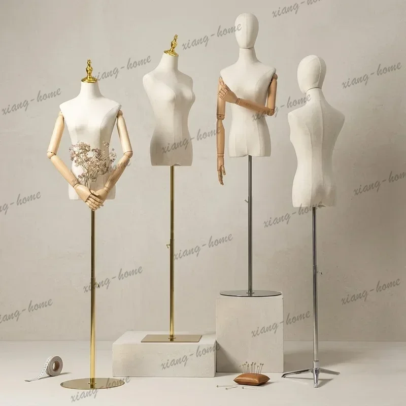 PG Female Half Body Mannequin Display Stand Adjustable Wood Arm Rack Metal Base Clothing Store Retail Display Fixtures for Women