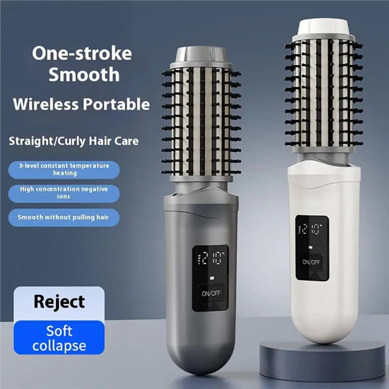 YCOC-Portable Cordless Curling Iron Hair Brush,2600Mah Rechargeable Hair Curler,Wand With Negative For Curl,Styling White