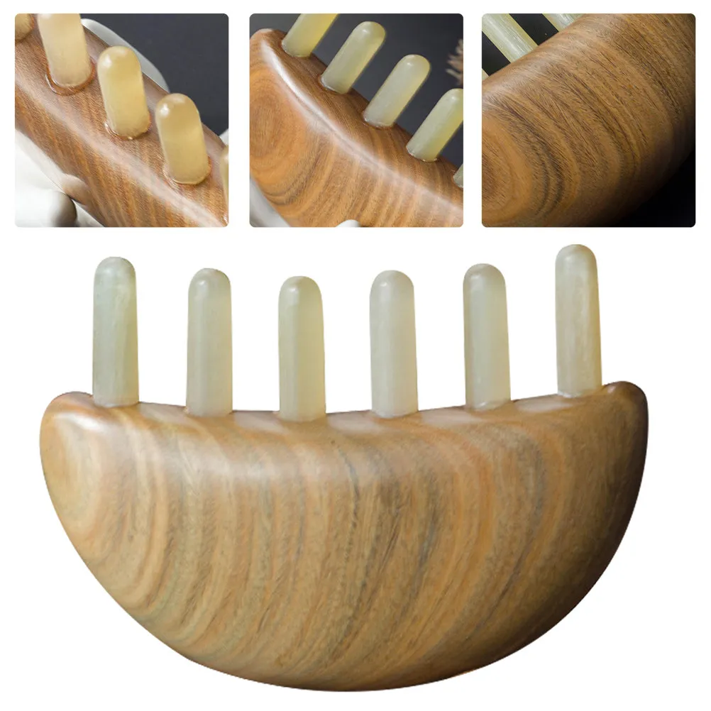 Sandalwood Horn Scalp Massage Comb Wide Tooth Anti-Static Hair Massager Relaxing Head Neck Back Scraping Scalp Comb Improve