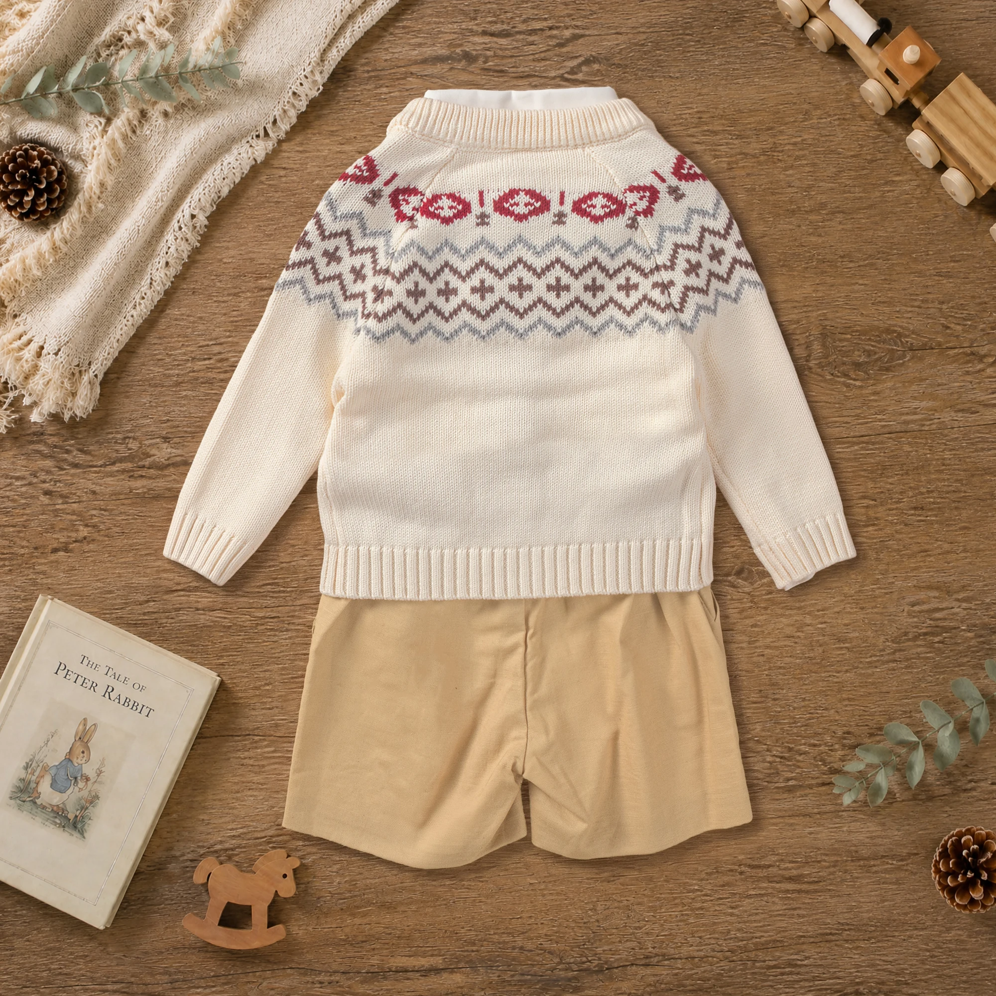 Spanisches Vintage-Kleidungsset für Babys, Jungen, Langarm-Strickjacke, Overall, Shorts, Outfit, Hochzeitsanzug für Kleinkinder, 1-4 Jahre – Detail 6