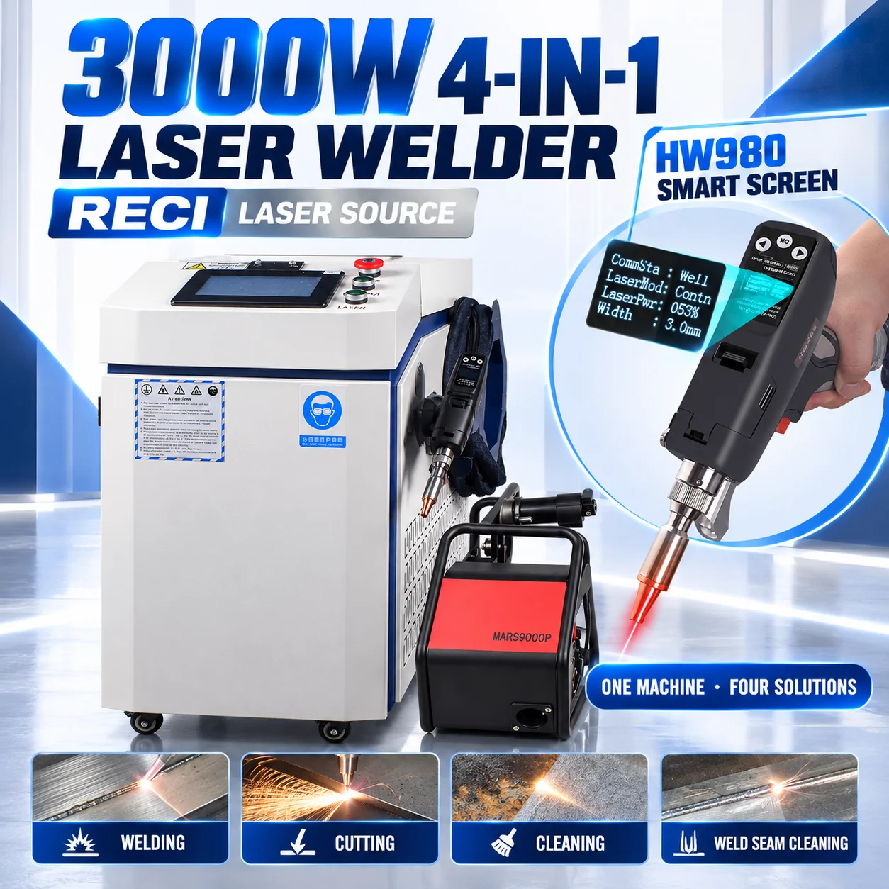 Laser Soldering Machine Handheld - RECI 3000W Welding Machine 4-in-1 for