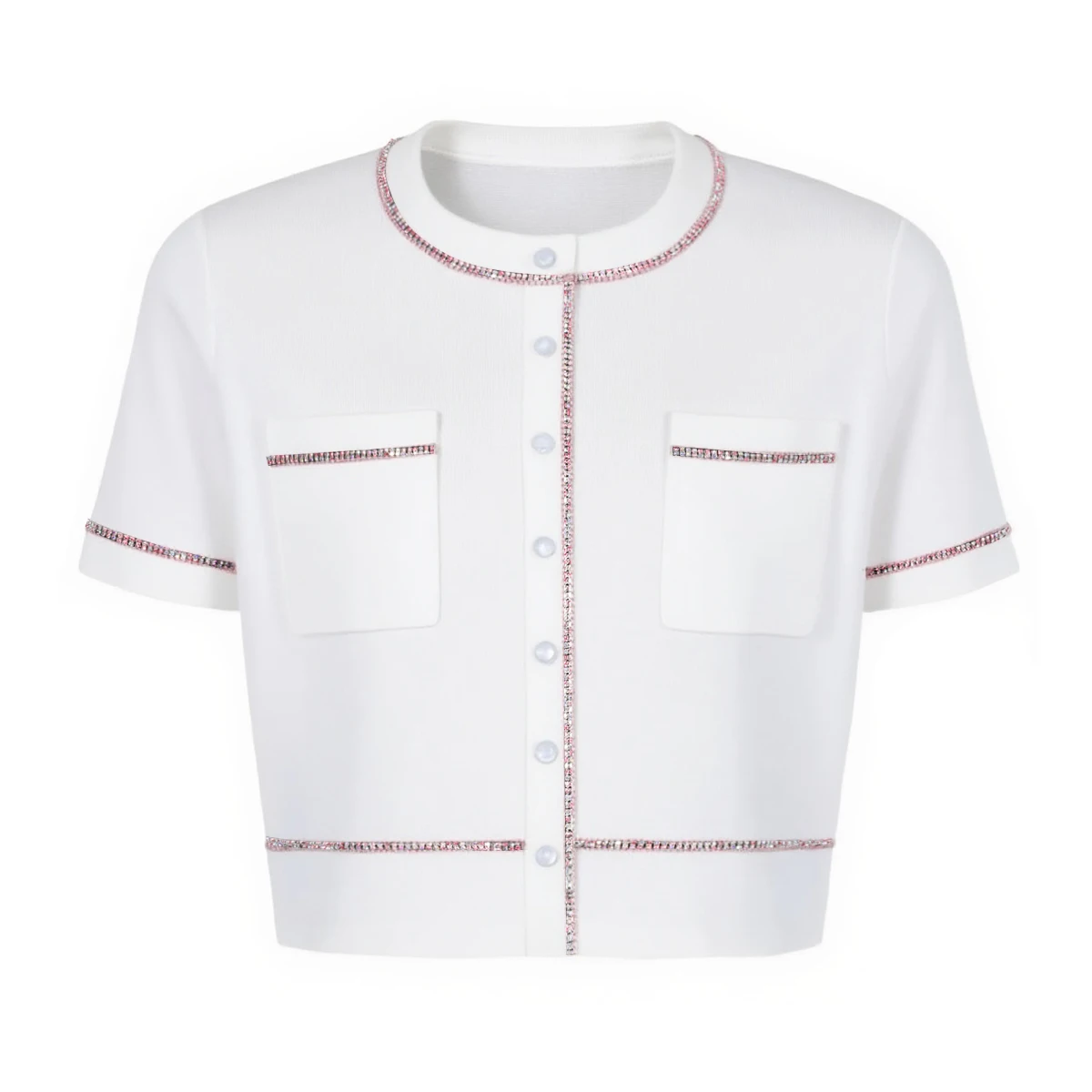 

High-Quality Summer New Style Elegant Lady Classic Fashion Studded Diamond Short-Sleeved Round-Neck T-Shirt Knitted Shirt Top