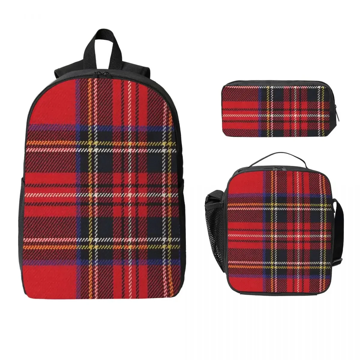 Traditional Royal Stewart Scottish Tartan Backpack BookBag School Bag Laptop Shoulder Bags 3ps Insulated Lunch Bag Pencil Case