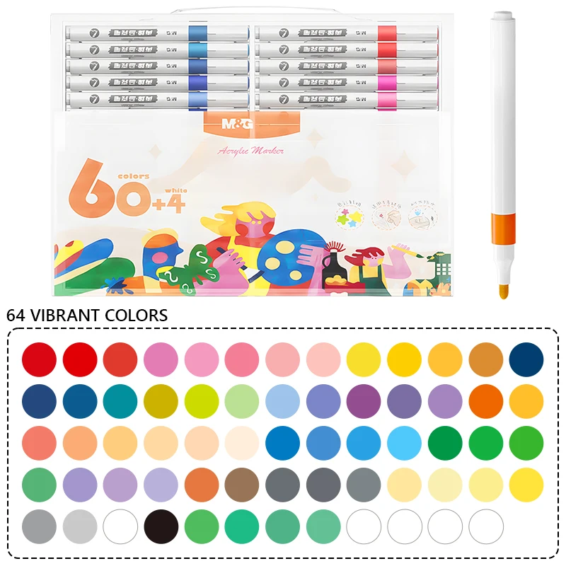 

M&G 64 Colors Acrylic Paint Pens Single-ended Waterproof Markers Quick-drying Painting Markers for Students Graffiti