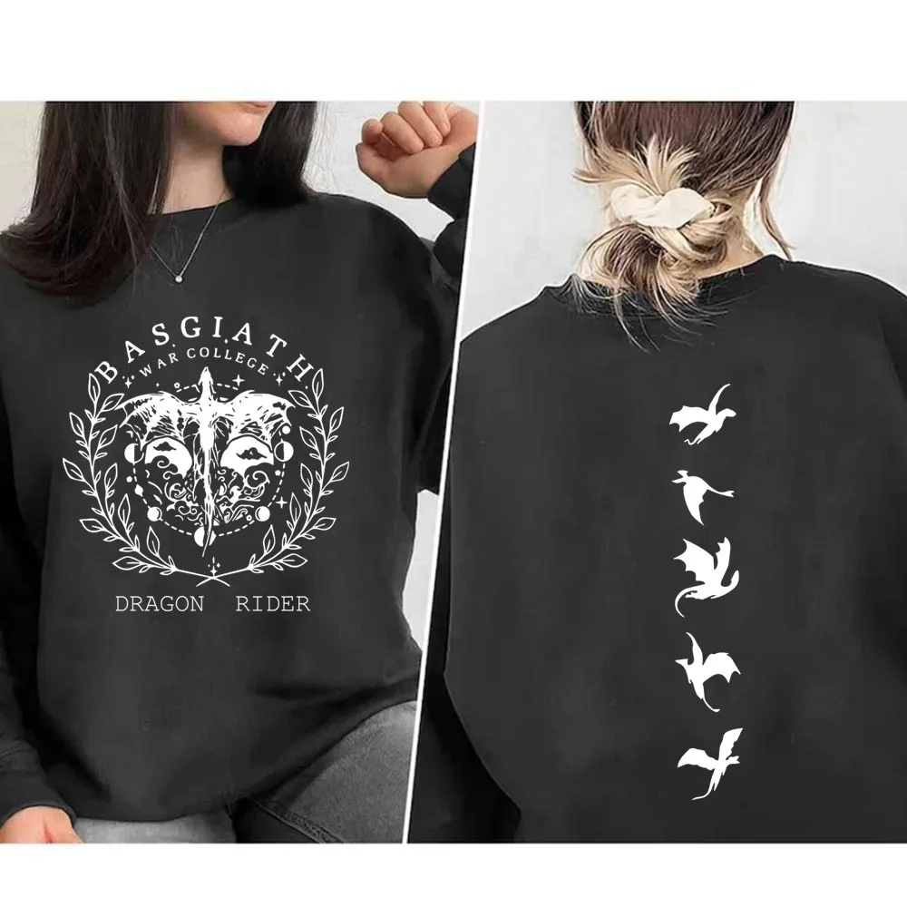 Vintage Fourth Wing Hoodie Dragon Rider Print Basgiath War College Sweatshirt Women Fantasy Bookish Sweatshirts