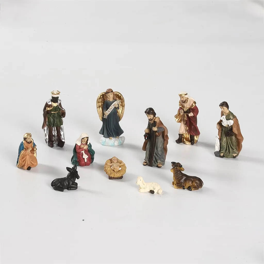 Nativity Set Of 11 Figurines, Nativity Scene Resin Figurines, Elegant Profile Nativity Set, Includes Holy Family Resin Figures