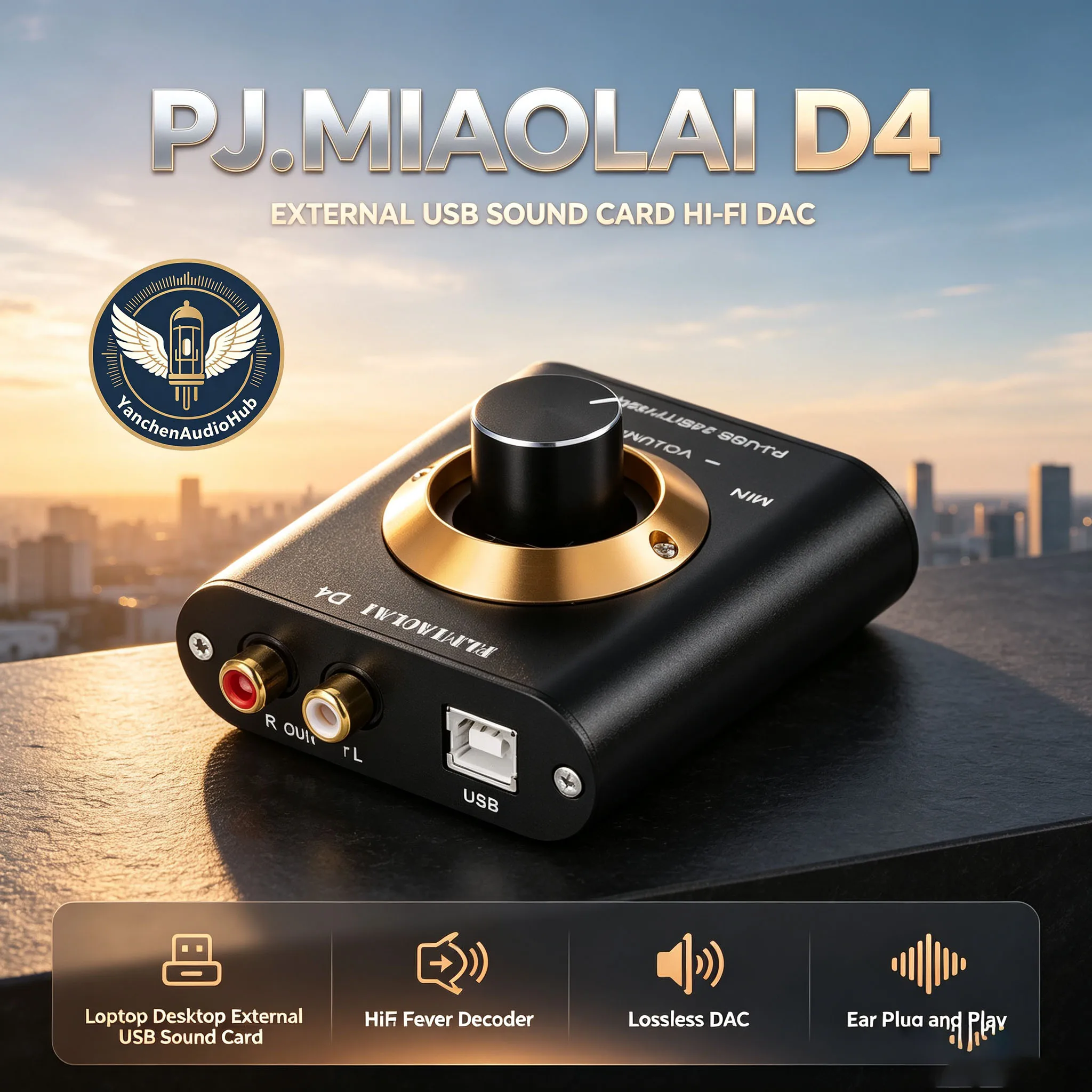 CHN PJ.MIAOLAI-D4 Laptop Desktop External USB Sound Card HiFi Fever Decoder Lossless DAC Ear Plug and Play