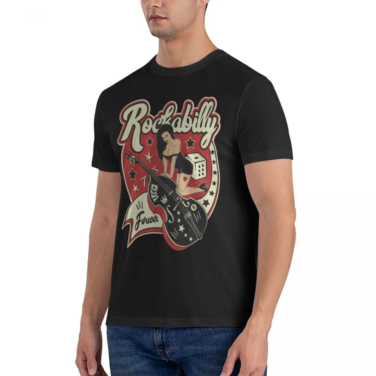 Men's T-Shirt Rockabilly Pinup Sock Hop Rocker Novelty Cotton Tee Shirt Short Sleeve Vintage Rockabilly Rock and Roll 14